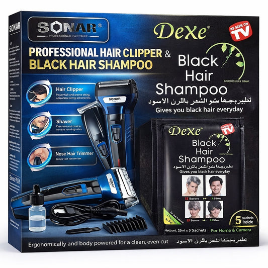 KIT MASCULINO 2 EN 1  – SHAMPOO CUBRE CANAS + AFEITADORA 3 EN 1